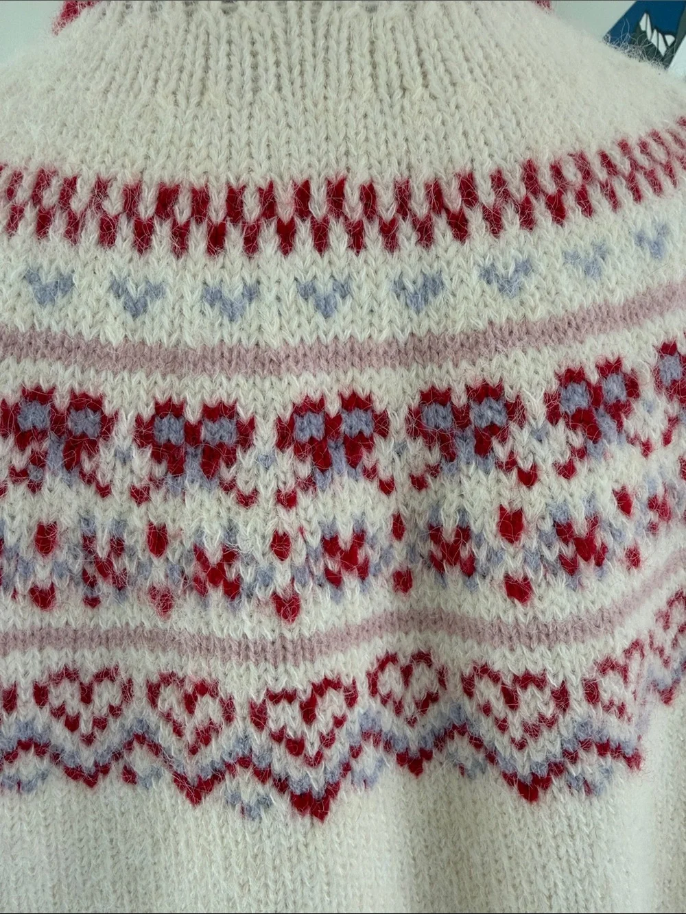 FAIR ISLE  Hearts Bows Cardigan Sweater Fuzzy Soft Cozy Pockets Nordic Soft Girl - Picture 12 of 17